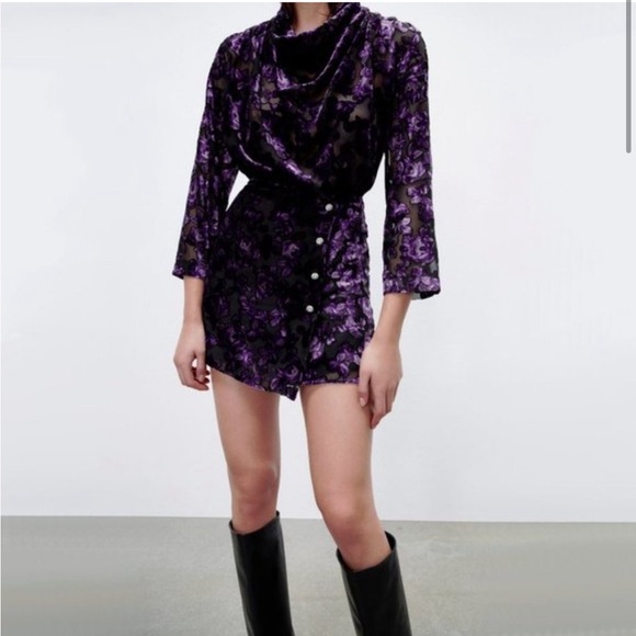 Zara Sz S Velvet Trim Dress Blogger Favourite - Picture 14 of 17